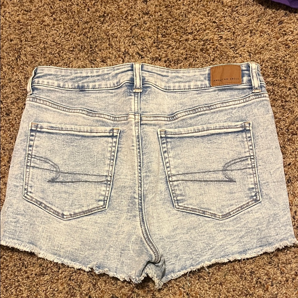 AE Distressed Light Blue Denim Shorts